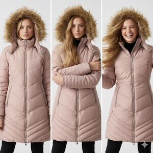 Claire FranceWomen's Pink Blush Quilted Puffer Parka Coat with Faux Trim Size 2X